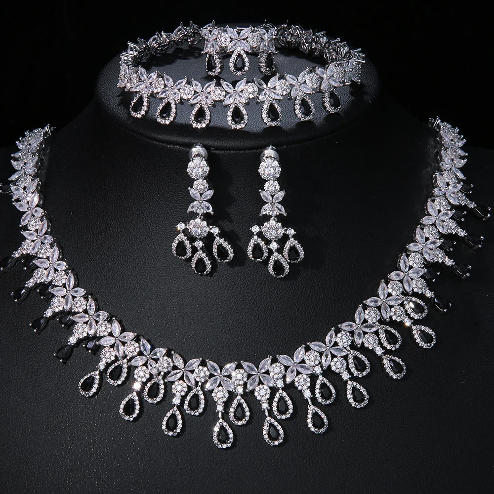 EmmayaZircons Shiny Cubic Zirconia Evening Party Dress Jewelry Set for Women Trendy Bridal Wedding Collection Accessories