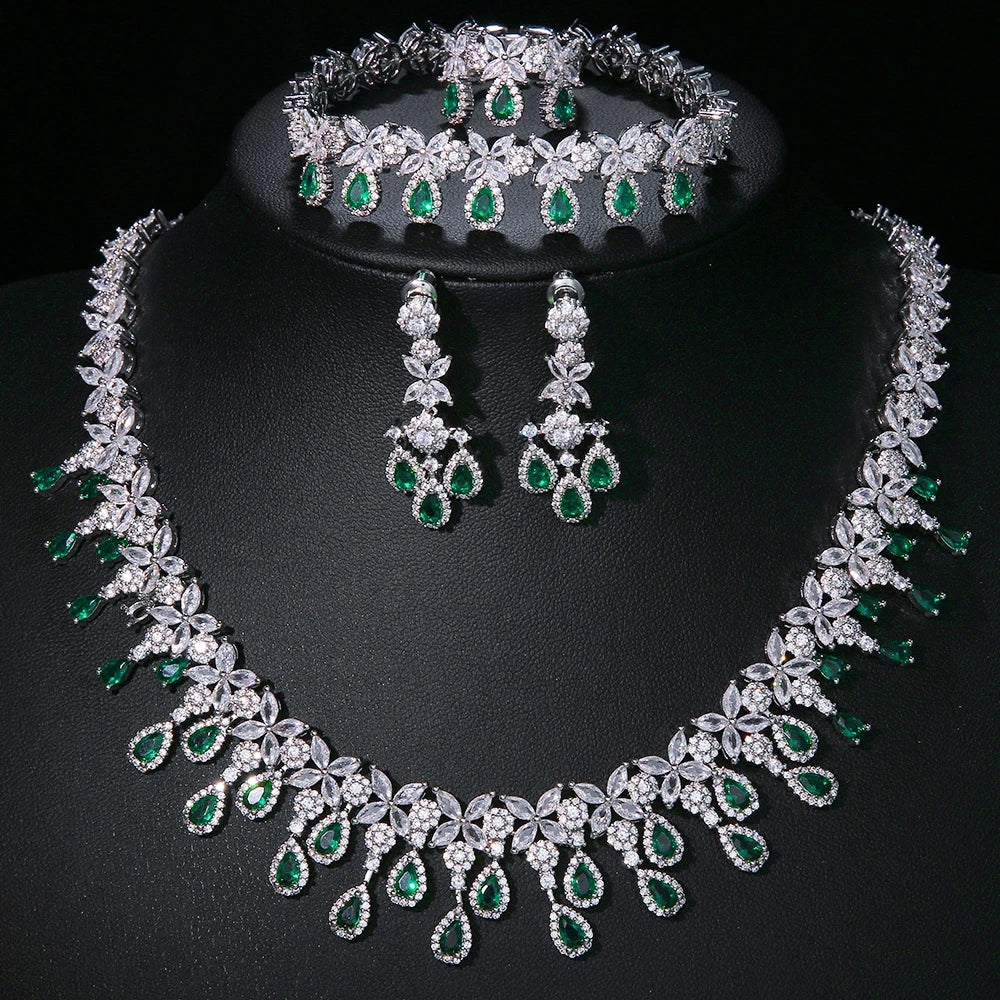 EmmayaZircons Shiny Cubic Zirconia Evening Party Dress Jewelry Set for Women Trendy Bridal Wedding Collection Accessories