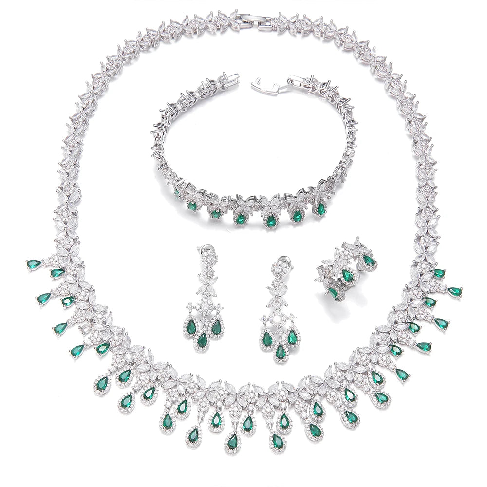 EmmayaZircons Shiny Cubic Zirconia Evening Party Dress Jewelry Set for Women Trendy Bridal Wedding Collection Accessories