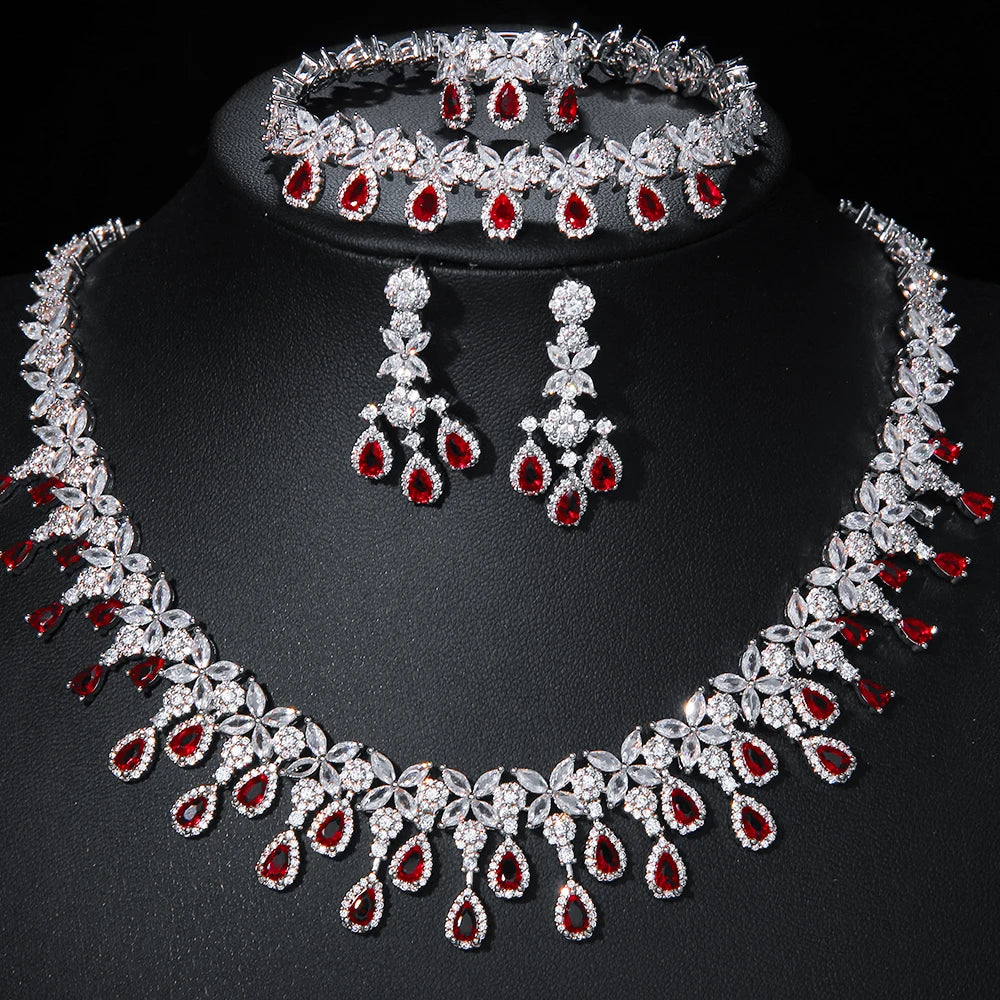 EmmayaZircons Shiny Cubic Zirconia Evening Party Dress Jewelry Set for Women Trendy Bridal Wedding Collection Accessories